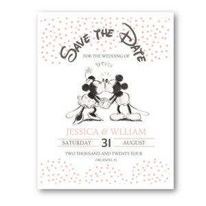 60 Personalized Custom Disney Mickey and Minnie Wedding Bridal Save the Date Cards + Envelopes