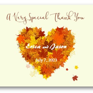 50 personalisierte custom Creme / Elfenbein Braut Hochzeit Herbst Herbst Herz blätter Danke Karten und Umschläge