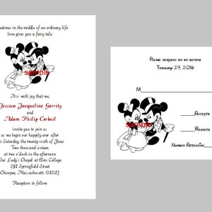 100 Personalized Custom Disney Mickey and Minnie Wedding Bridal Invitations RSVP Cards Set and envelopes - 5 graphics available