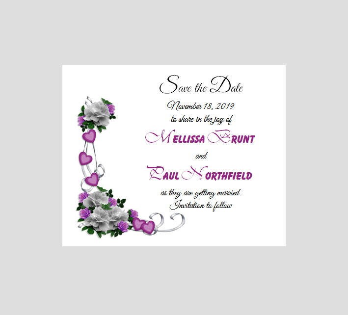 Purple Pink Heart and Flowers Personalized Wedding Save The Date Cards 