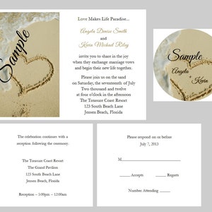 100 personalizado destino de playa corazón sand novia boda ceremonia invitaciones tarjetas conjunto