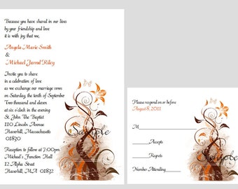 100 Personalized Custom Fall Autumn Grunge Leaves Floral Bridal Wedding Ceremony Invitations Cards Set RSVP