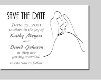 50 Personalized Custom Bride and Groom Couple Wedding Bridal Save the Date Cards + 50 envelopes