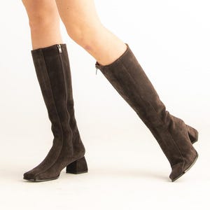 1960s style go go boots - vintage go go boots - all sizes - mod leather boots - squared toe & medium flared heel - handmade dark brown suede