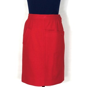 1980s Courreges wool pencil skirt - small - 1980s red-orange skirt - 1980s red wool skirt with asymmetrical pockets - 1980s red wool skirt