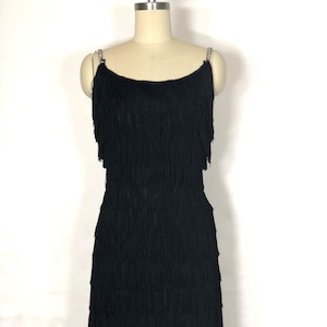 1940s black fringe dress - small - 1940s fringe dress with rhinestone straps - 1940s wiggle dress - deep fringe - black wiggle dress