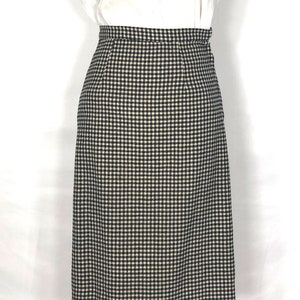 1950s Checked Wool Pencil Skirt - Vintage Black and White Small
