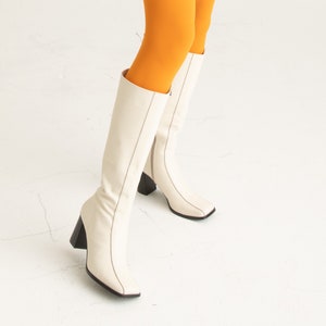 1960s style boots all sizes 1960s mod leather boots with squared toe handmade go go boots 1990s style white leather boot 60s boots image 1