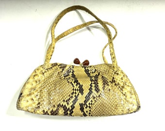 1940s python snakeskin evening purse - 1940s handbag - 1940s snakeskin purse - 1940s purse - 1940s bag - 1940s python bag with bakelite fobs