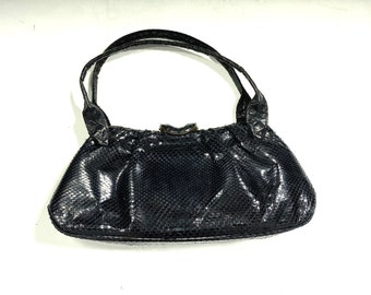 1940s black snakeskin evening purse - 1940s handbag - 1940s black snakeskin purse - 1940s purse - 1940s bag - 1940s black bag suede interior