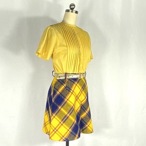 1960s yellow and blue plaid wool mini skirt small 1960s mini skirt 1960s plaid skirt 1960s mod skirt with bright colors image 2