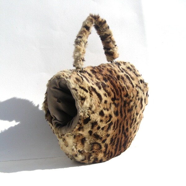 1940s RARE rabbit fur muff handbag - dyed to resemble leopard