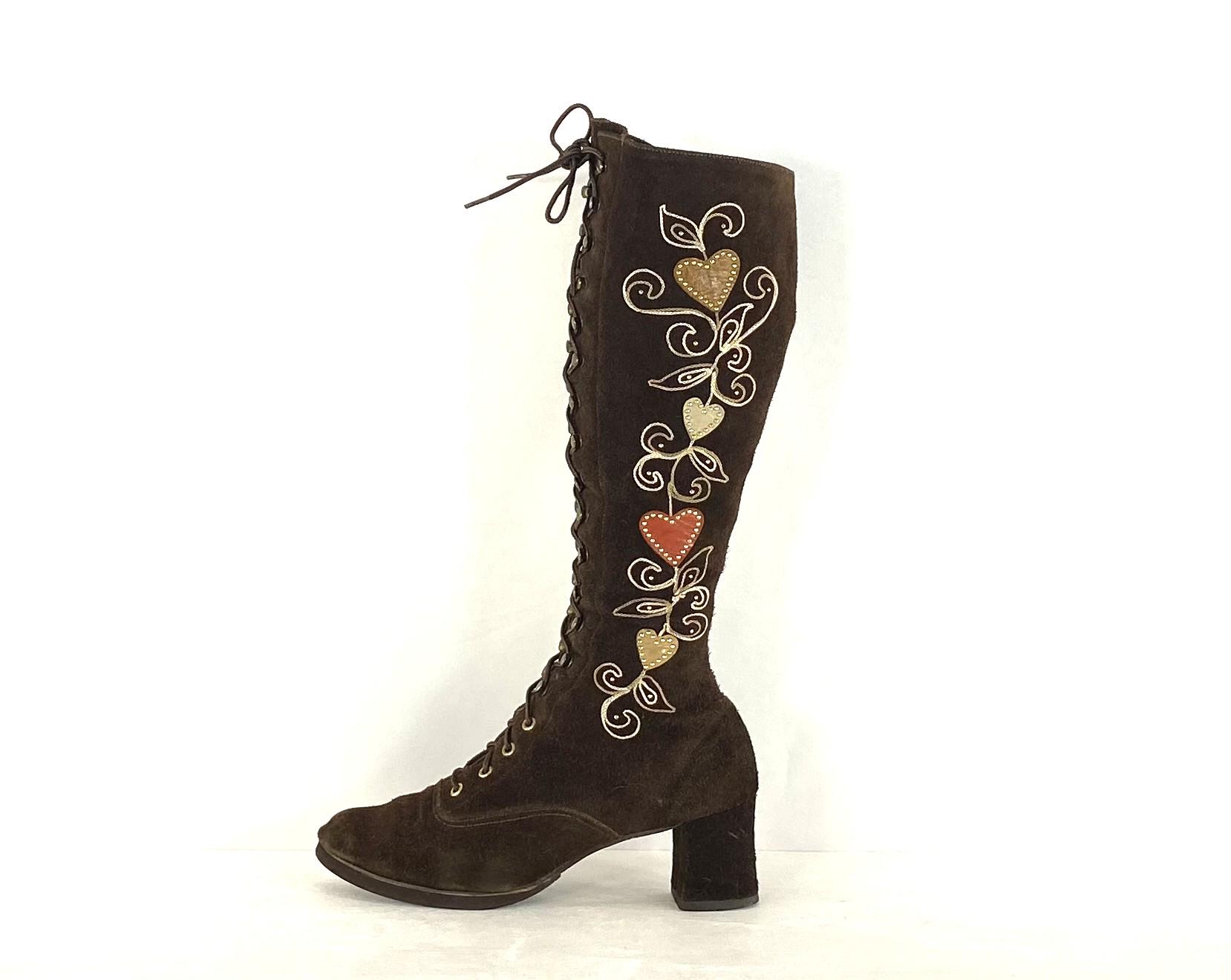 1960s Vintage Brown Suede Lace up Boots - Jerry Edouard Style