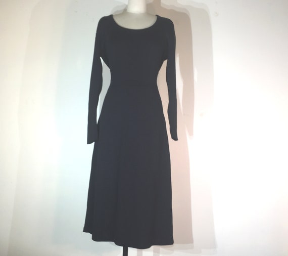 1940s black wool knit dress- medium - 1940s black