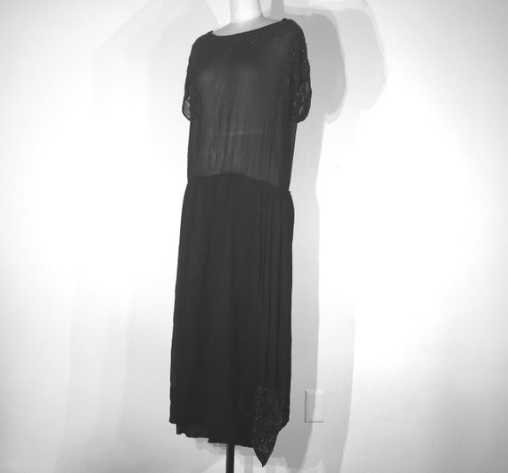 1920s black silk embroidered dress - large - 1920… - image 3