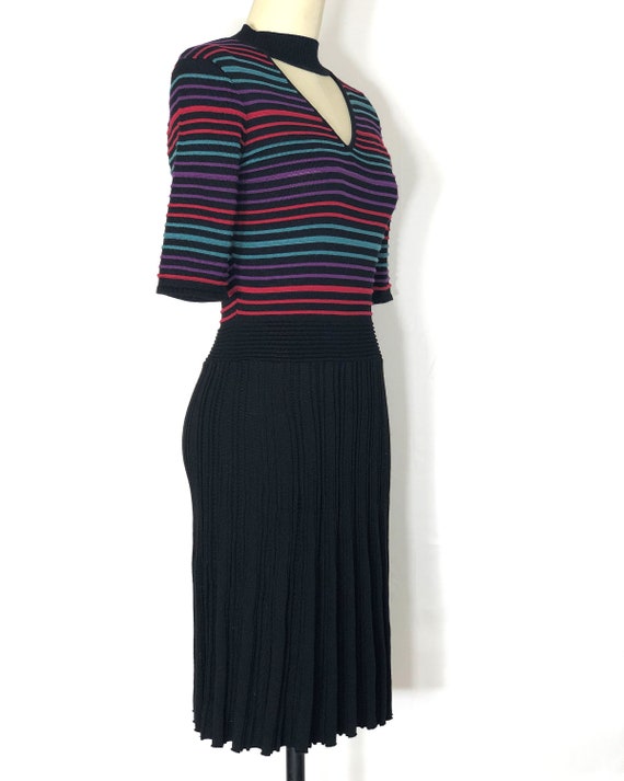 1990s black striped knit dress - medium - 1990s k… - image 2