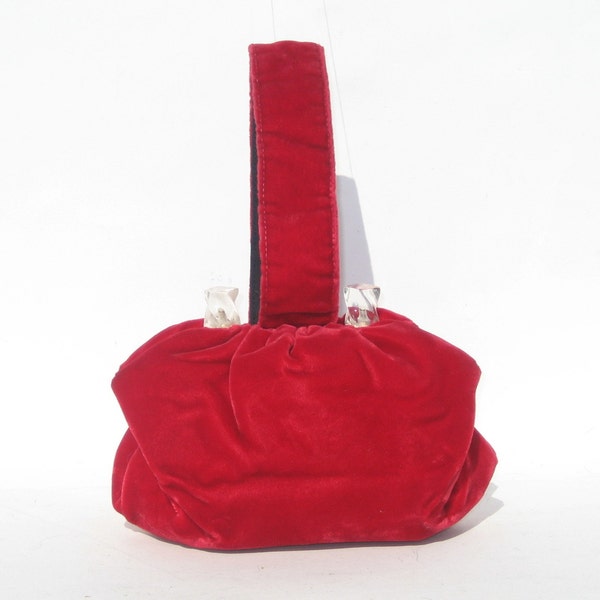 RESERVED / 1940s vintage red velvet evening bag with lucite closures