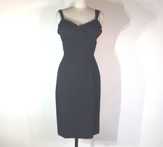 1940s black crepe evening dress with double straps
