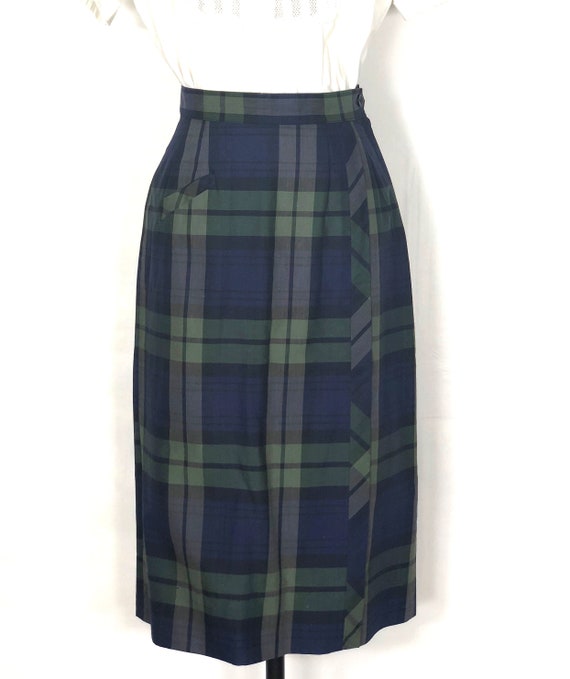 1960s plaid skirt - small - 1960s blue and green p