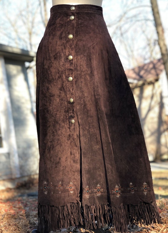 1990s brown suede hand painted Western-style with