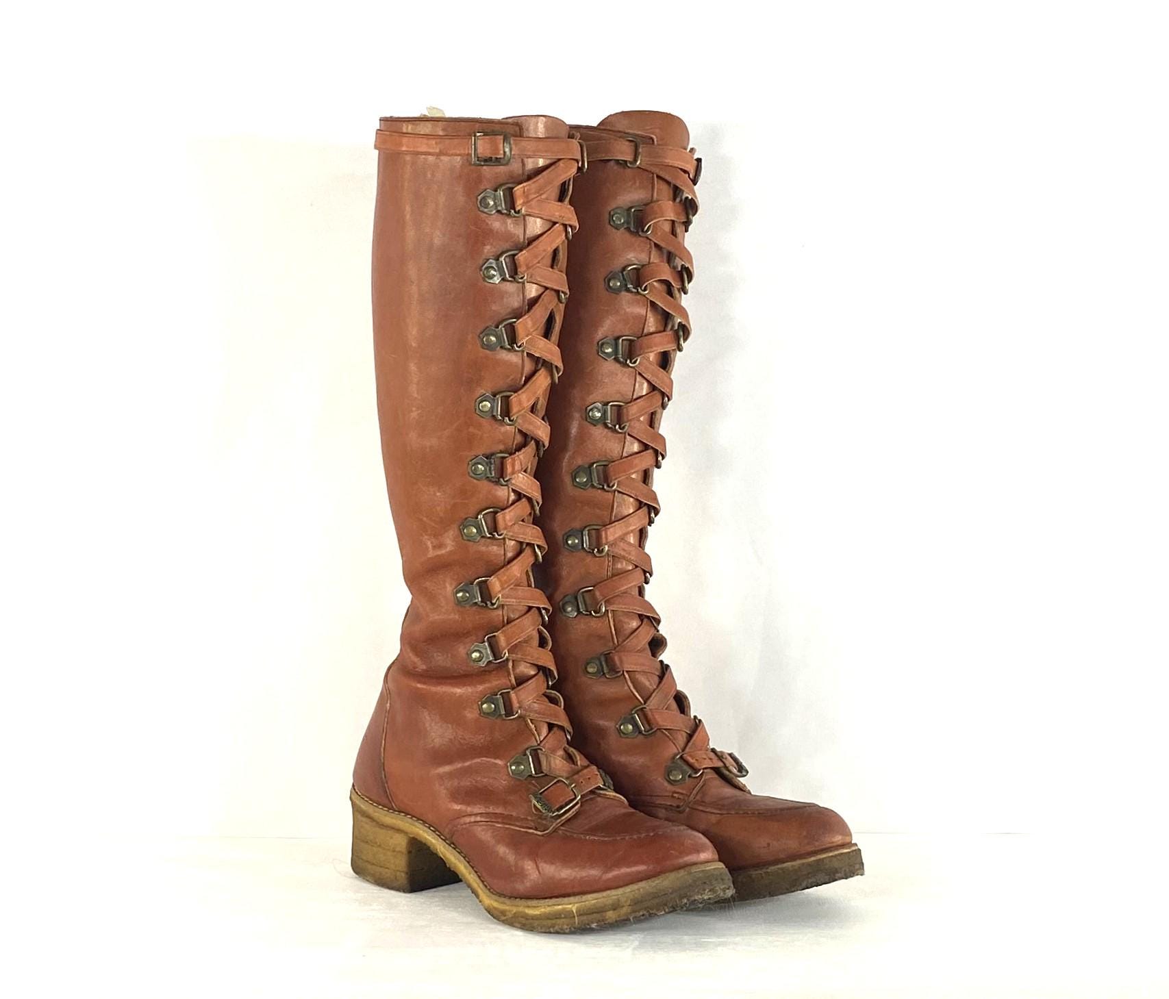 1970s Zodiac Vintage Leather Lace-up Boots: Reddish Brown Leather