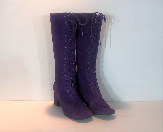 1960s purple suede lace up boots - size 6 - 1960s