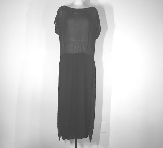 1920s black silk embroidered dress - large - 1920… - image 2