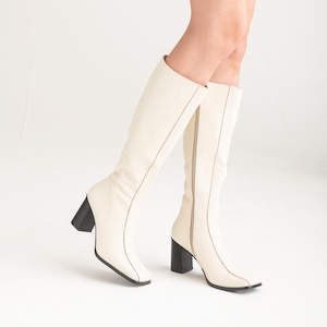 1960s style boots all sizes 1960s mod leather boots with squared toe handmade go go boots 1990s style white leather boot 60s boots image 5