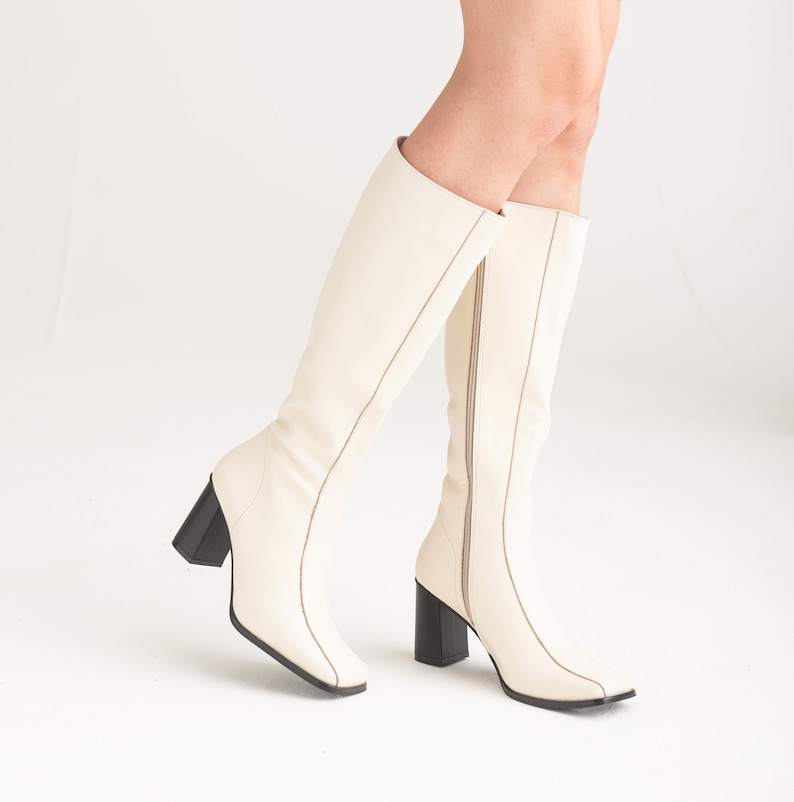 1960s style boots all sizes 1960s mod leather boots with squared toe handmade go go boots 1990s style white leather boot 60s boots image 5