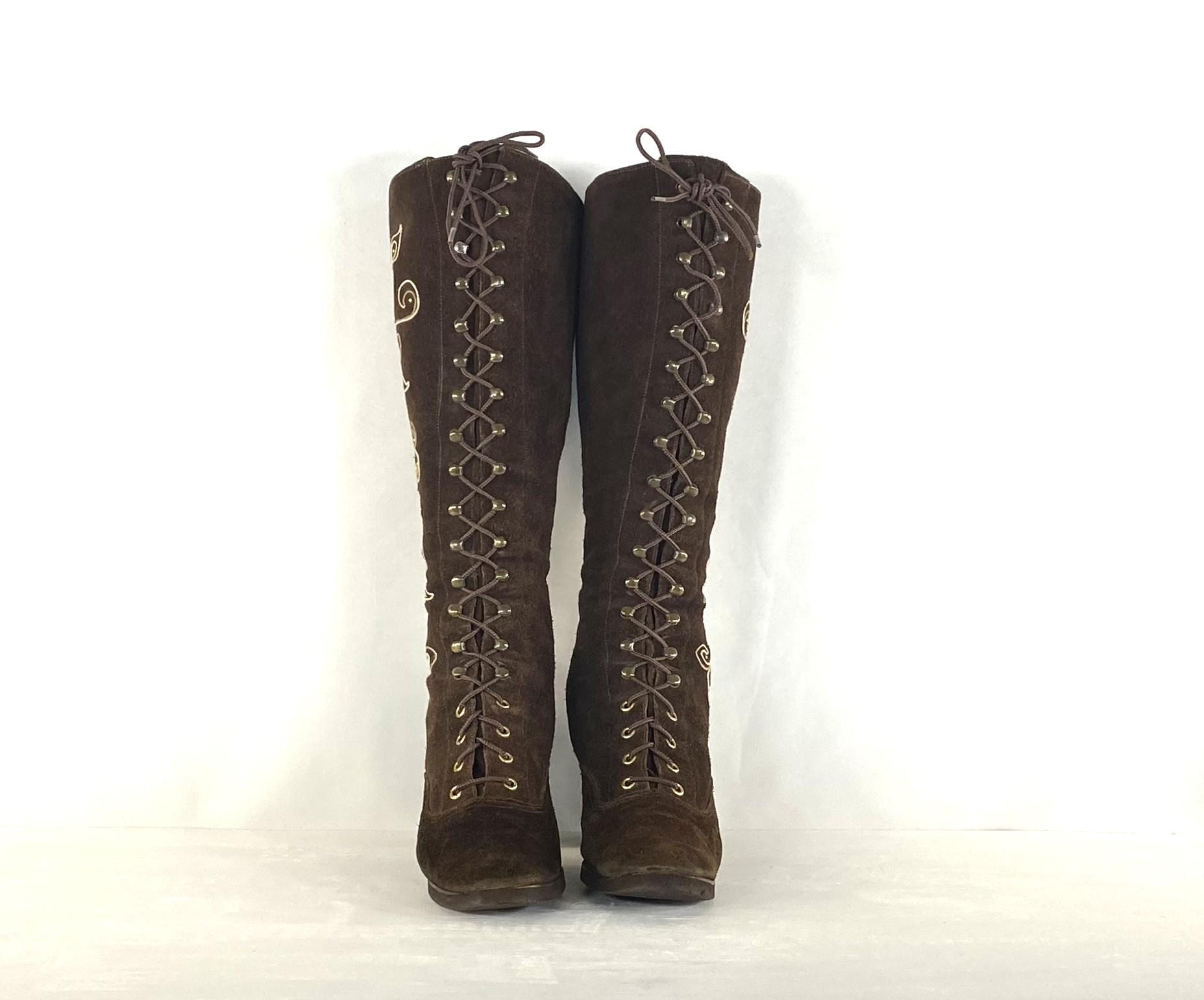 1960s Vintage Brown Suede Lace up Boots - Jerry Edouard Style