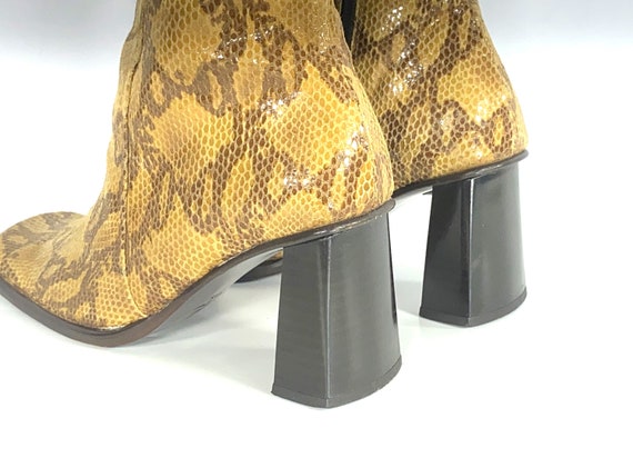 1990s Faux Python Ankle Boots: Caramel Leather Bl… - image 5