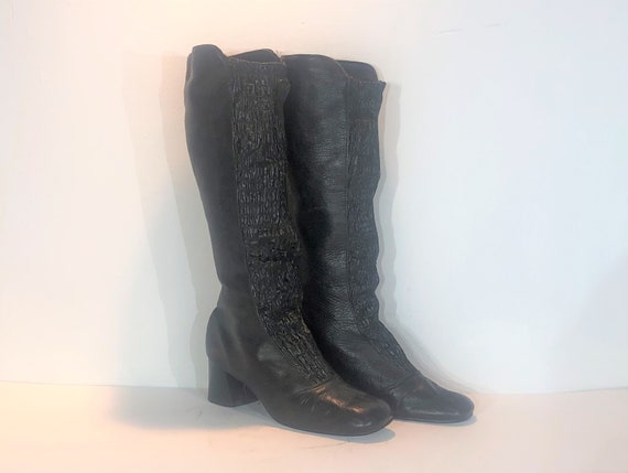 1960s black vinyl boots - size 6 - 1960s go go bo