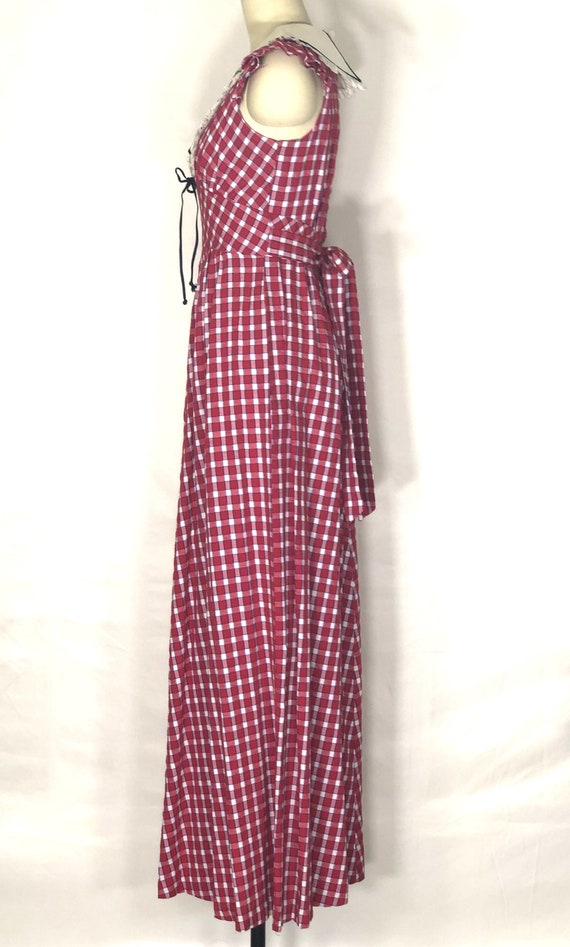 1970s red and white checked maxi dress - small - … - image 4