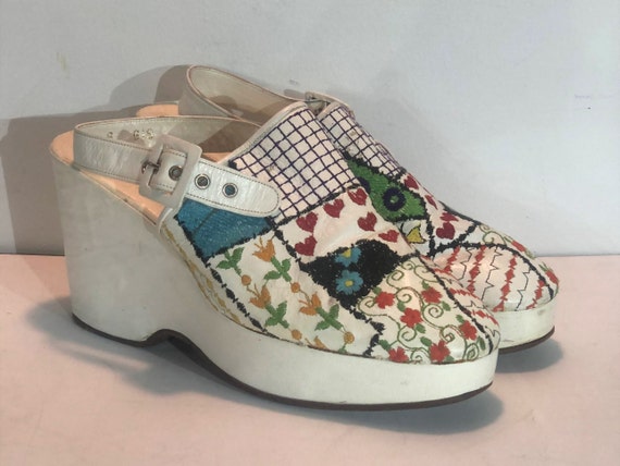 1970s embroidered Edouard Jerrold white platform c