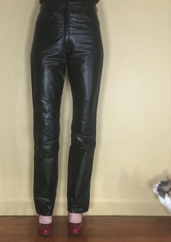 1990s Jordache black leather high-waisted jeans -