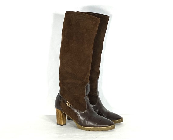1970s brown leather and suede equestrian boots - … - image 1