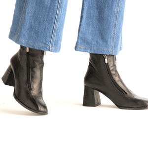 1960s style boots - all sizes - black leather Chelsea boots - handmade - 60s ankle boots fine, soft leather - 60s boots with double zippers