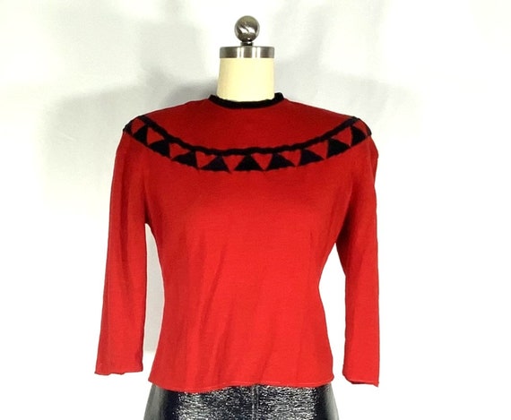 1940s red and black knit sweater - small - 1940s … - image 6