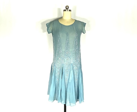 1920s blue silk embroidered dress - small - 1920s… - image 1