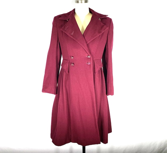1970s wool overcoat - size small petite - 1970s burgu… - Gem
