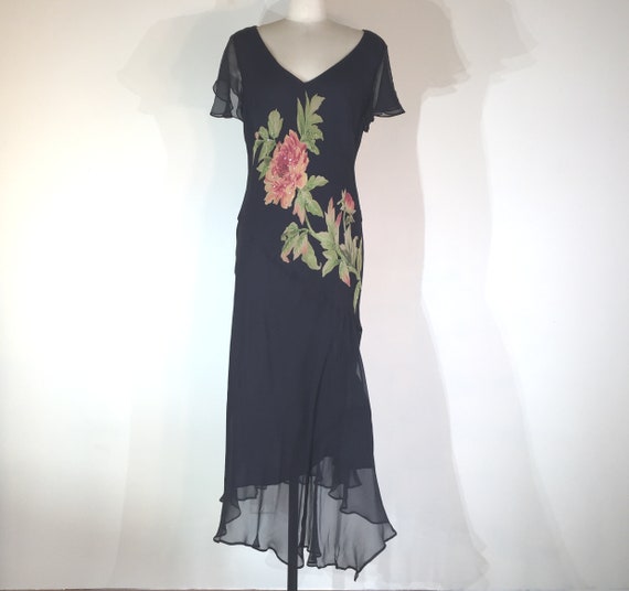 1990s does 1930s silk dress with rose - small to m