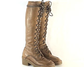 Botas Di Orsini de cuero con cordones, años 70, estilo campus, marrón oscuro, talla 5