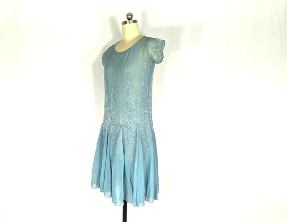 1920s blue silk embroidered dress - small - 1920s… - image 2