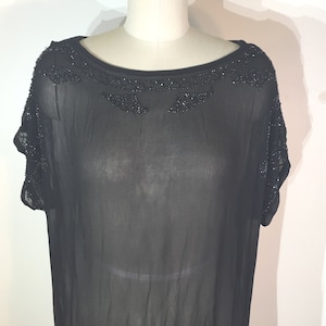 1920s Beaded Silk Dress - Art Deco Black Flapper, Large