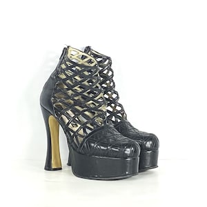1990s El Dantes platform booties - size 6.5 - 1990s black leather platform boots with monster heels - 1990s platform shoes - 1990s platforms