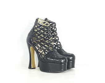 1990s El Dantes Leather Platform Booties - Size 6.5