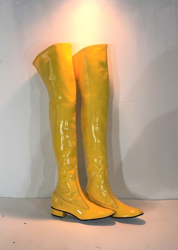 1960s yellow vinyl over the knee boots - size 6 -