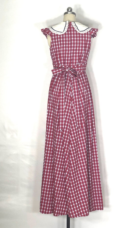 1970s red and white checked maxi dress - small - … - image 6