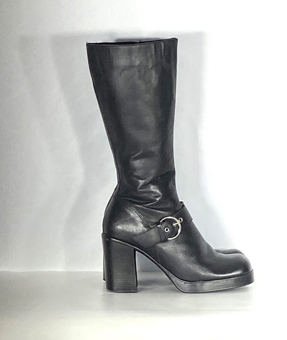 1990s platform boots - size 9.5 - 1990s black lea… - image 2