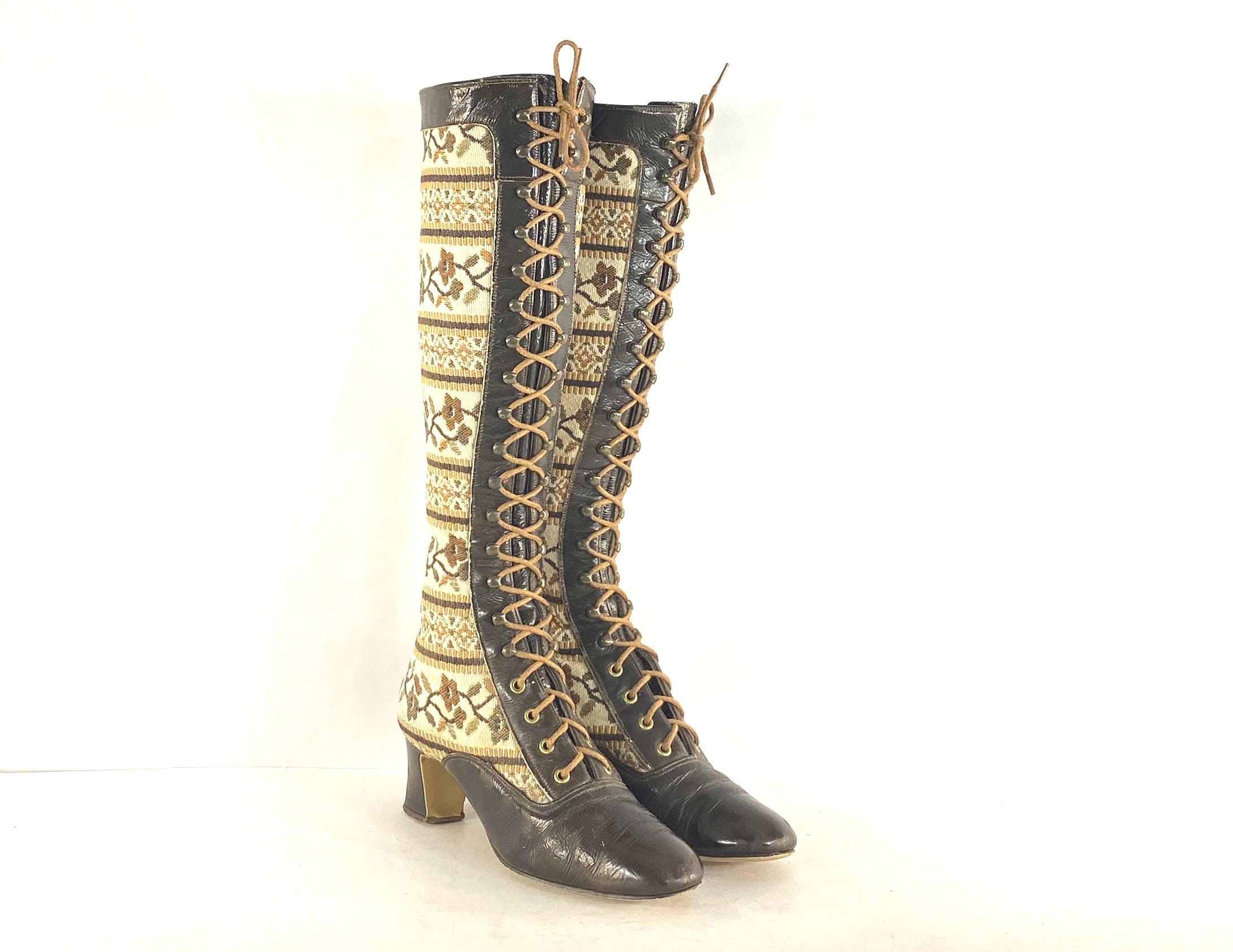 1960s Tapestry Lace up Boots - Size 7.5 - Vintage Hippie Style - Etsy